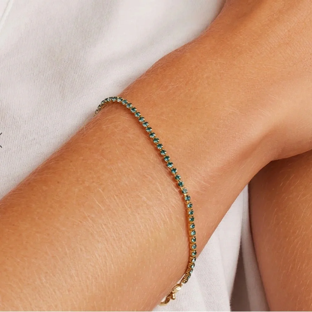 Gorjana 18k Gold Plated Brass Aqua Crystals Lexi Bracelet Womens Jewelry New - Picture 4 of 6